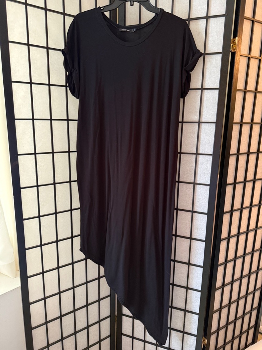 Boohoo Black Asymmetrical Tee Dress Size L